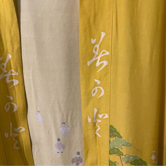 Vintage Yellow Japanese Happi Kimono Jacket Scenic Print one size orient Asian - Picture 5 of 11